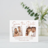 Einfache moderne Rose Gold 2 Foto Save the Date Postkarte (Stehend Vorderseite)