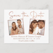 Einfache moderne Rose Gold 2 Foto Save the Date Postkarte (Vorderseite)