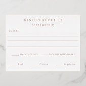 Einfache moderne ROSE Gold Border Wedding RSVP Folie Einladungspostkarte (Rückseite)