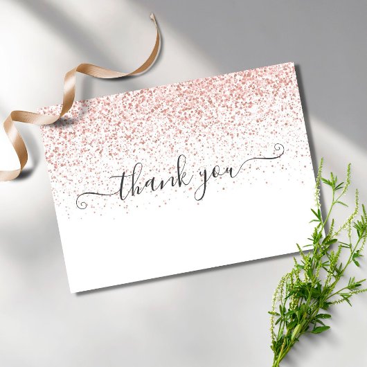 Einfache moderne Rose Gold Glitzer Script Dankeskarte