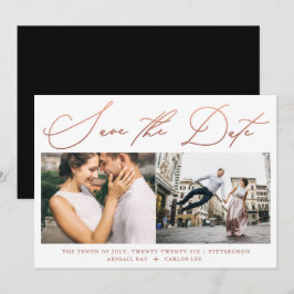 Einfache moderne Rose Gold Script Foto Black Save The Date
