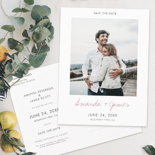 Einfache moderne Rose Gold Script Foto Save the Da Ankündigungspostkarte