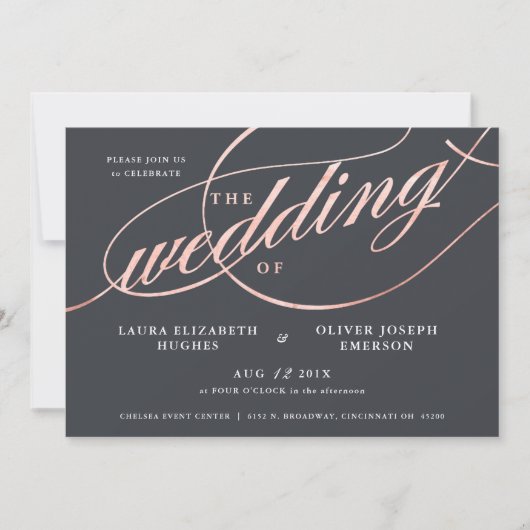 Einfache moderne Rose Gold Script Hochzeit Einladung (Vorderseite)