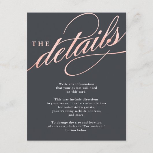 Einfache moderne Rose Gold Script Insert Cards (Vorderseite)