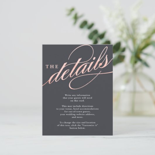 Einfache moderne Rose Gold Script Insert Cards (Stehend Vorderseite)