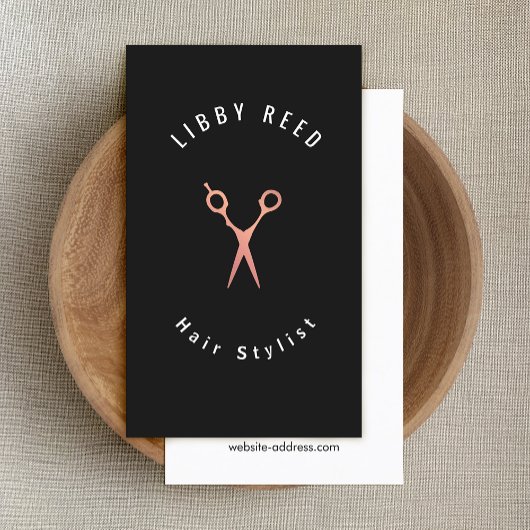 Einfache moderne Rose Goldschere Schwarz Visitenkarte