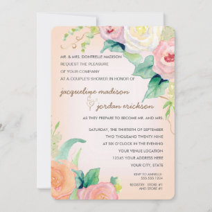 Einfache, moderne Rose mit Wasserfarben Peach Cora Einladung