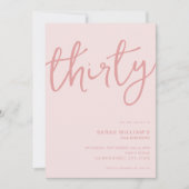 Einfache moderne Rose Rosa 30. Geburtstag Einladung (Vorderseite)