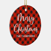 Einfache Moderne Rot Kariert Frohe Weihnachten Keramik Ornament (Rechts)