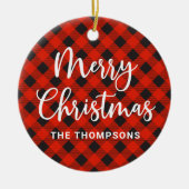 Einfache Moderne Rot Kariert Frohe Weihnachten Keramik Ornament (Vorne)
