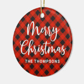Einfache Moderne Rot Kariert Frohe Weihnachten Keramik Ornament (Links)