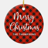 Einfache Moderne Rot Kariert Frohe Weihnachten Keramik Ornament (Hinten)