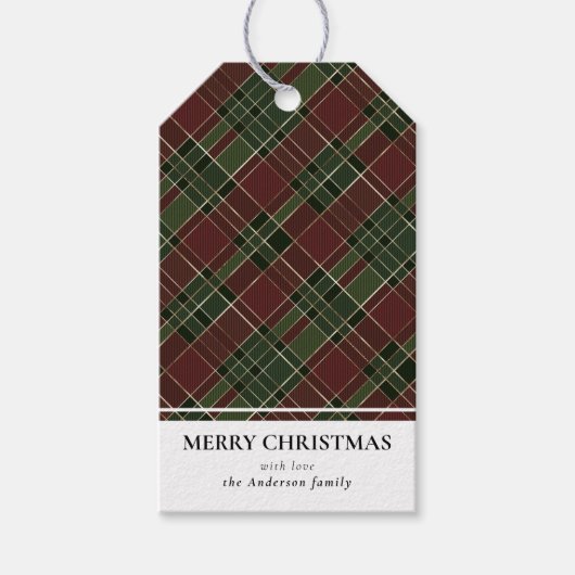 Einfache Moderne Rot und Grün Kariert Frohe Weihna Geschenkanhänger (Vorderseite)