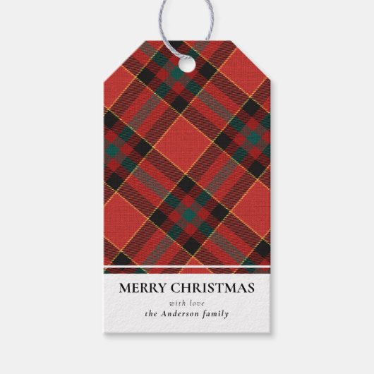 Einfache Moderne Rot und Grün Kariert Frohe Weihna Geschenkanhänger (Vorderseite)
