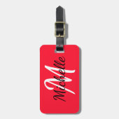 Einfache, moderne Rot-Weiß-Monogramm Gepäckanhänger (Vorderseite vertikal)