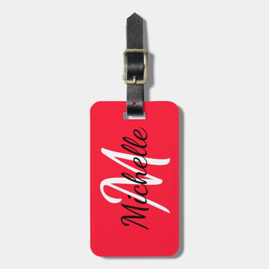 Einfache, moderne Rot-Weiß-Monogramm Gepäckanhänger (Vorderseite vertikal)