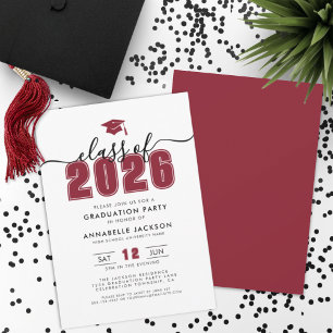 Einfache moderne rote Abschlussfeier Einladung