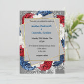 EINFACHE MODERNE ROTE BLAUE GRAU BLLORAL WEDD EINLADUNG (Stehend Vorderseite)