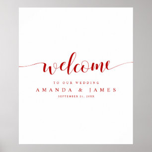 Einfache moderne Rote Schrift Hochzeit Willkommen Poster