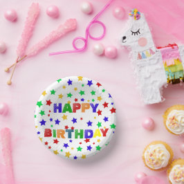 Einfache, moderne, rote Star farbige Geburtstagspa Pappteller