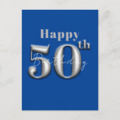 Einfache moderne Royal Blue und Silver 50. Geburts Postkarte (Vorderseite)