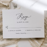 Einfache moderne RSVP-Karte für Schwarz/Weiß-Hochz RSVP Karte<br><div class="desc">Diese individuell gestaltbare RSVP-Karte,  die sich mit unserer modernen kalligraphischen Hochzeitskollektion abstimmt,  verfügt über einen modernen Kalligraphie-Script-Schriftart,  gepaart mit einem klassischen Serif & Sans-Schriftart in Schwarz und ist perfekt für jede Jahreszeit geeignet. Matching-Elemente verfügbar.</div>