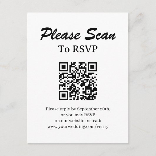 Einfache moderne RSVP-Karte mit QR-Code-Beilagekar Begleitkarte (Vorderseite)