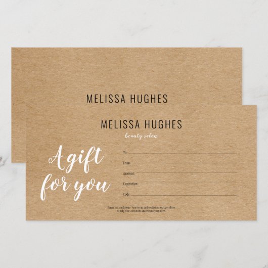 Einfache, moderne Rustikal-Kraft-Geschenkgutschein (Vorne/Hinten)