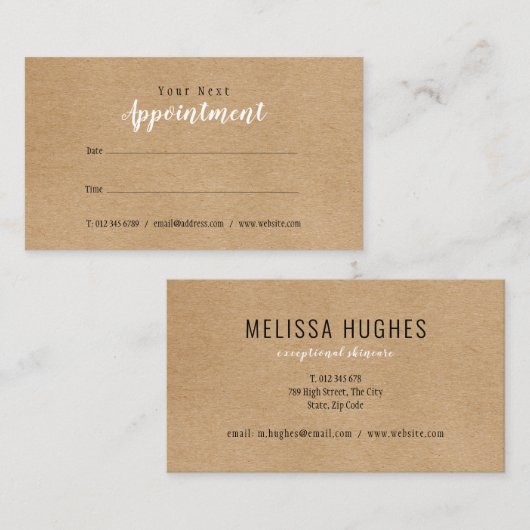 Einfache, moderne Rustikale Kraft-Ernennungskarte Visitenkarte (Vorne/Hinten)