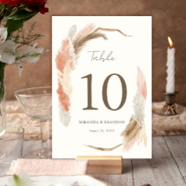 Einfache moderne rustikale Pampasgras-Hochzeit Tischnummer