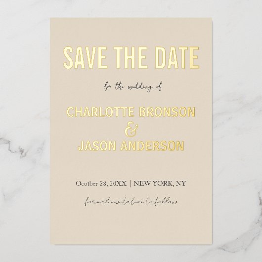 Einfache moderne Save the Date Gold Folieneinladung (Vorderseite)