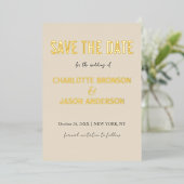 Einfache moderne Save the Date Gold Folieneinladung (Stehend vorne)