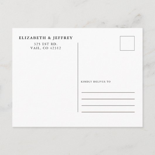 Einfache moderne, Save the Date Minimalistisch Ankündigungspostkarte (Rückseite)