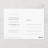 Einfache moderne, Save the Date Minimalistisch Postkarte (Rückseite)