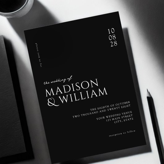 Einfache moderne, schick Schwarz-Weiß-Hochzeit Einladung