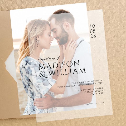 Einfache moderne, schick Schwarz-Weiß-Hochzeit Pergament Einladungen