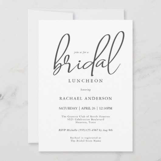 Einfache moderne Schrift Bridal Luncheon Einladung (Vorderseite)