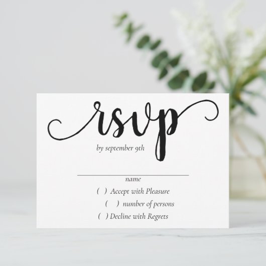 Einfache moderne Schrift | Classic Black Any Event RSVP Karte (Stehend Vorderseite)