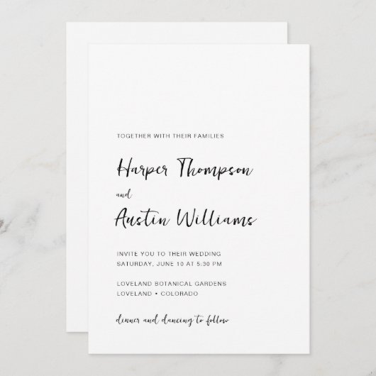 Einfache moderne Schrift Schwarz-Weiß-Hochzeit Einladung (Vorne/Hinten)
