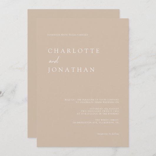Einfache moderne Schrift Taupe Pink Hochzeit Einla Einladung (Vorne/Hinten)