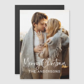 Einfache moderne Schrift und Foto | Frohe Weihnach Magnetkarte (Vorne/Hinten)