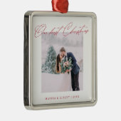 Einfache moderne Schrift Unsere erste Weihnachtsfe Ornament Aus Metall (Rechts)