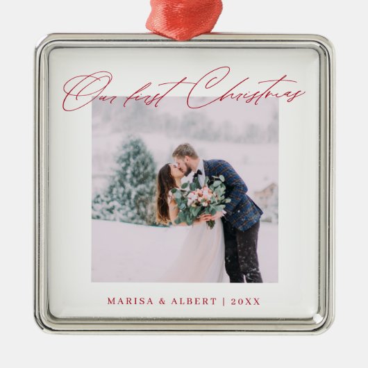 Einfache moderne Schrift Unsere erste Weihnachtsfe Ornament Aus Metall (Vorne)