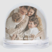 Einfache, moderne Schrift Zwei Fotos Schneeglobe Schneekugeln (Rückseite)