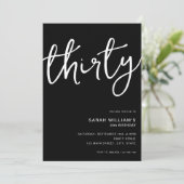 Einfache moderne Schwarz 30. Geburtstag Einladung (Stehend Vorderseite)