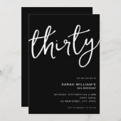 Einfache moderne Schwarz 30. Geburtstag Einladung (Vorne/Hinten)