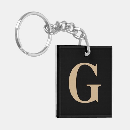 Einfache, moderne Schwarz-Beige-Monogramm Schlüsselanhänger (Vorderseite links)