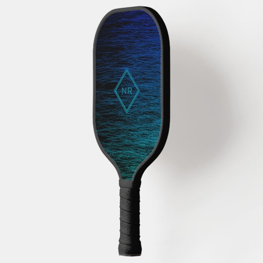 Einfache moderne Schwarz Blau Aquamarine Abstrakte Pickleball Schläger (Links)