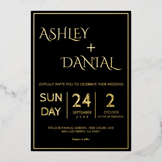 Einfache moderne Schwarz-Gold-Script-Technik Folieneinladung (Vorderseite)