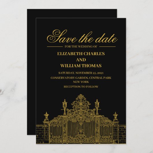 Einfache, moderne Schwarz-Gold-Technik Save the Da Einladung (Vorne/Hinten)